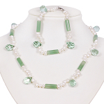 Armkette + Halskette 6756 - Süßwasserperlen, Jaden & Kristallen